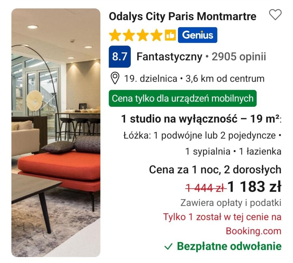 Oferta Booking na smartfonie