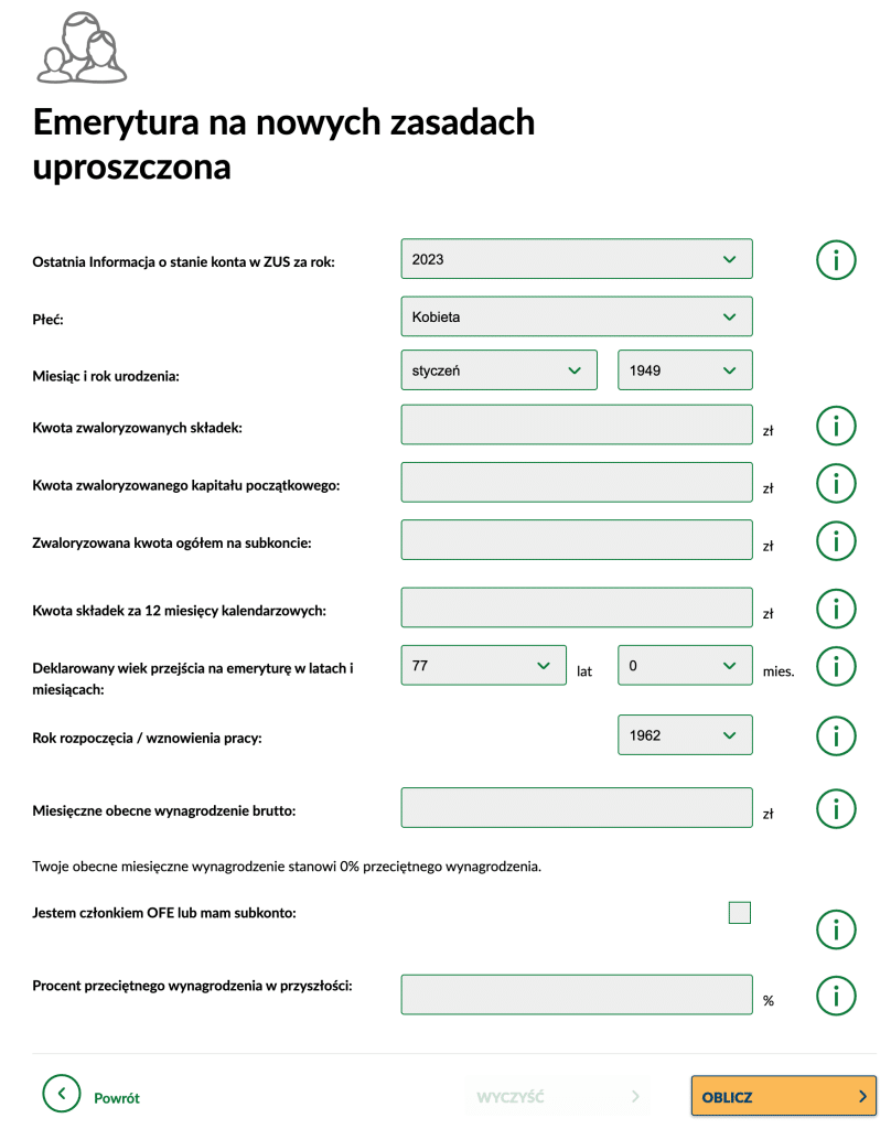 Uproszczony kalkulator emerytury ZUS